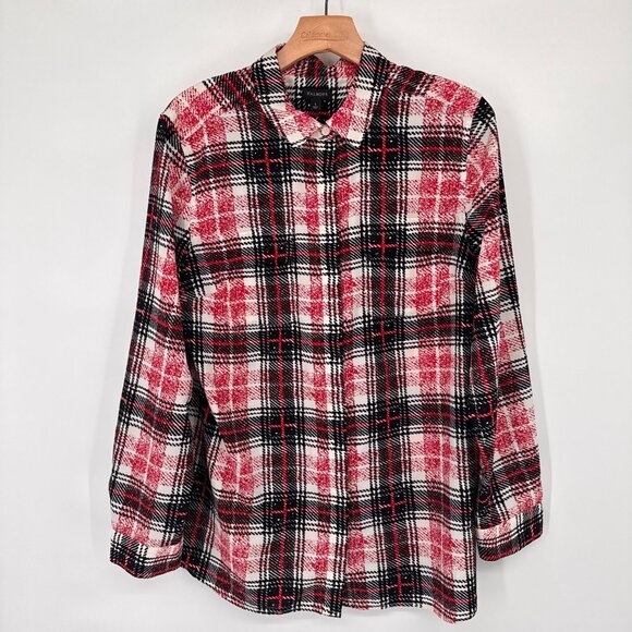 Talbots Womens Plaid blouse top size Large red black Long Sleeve Classic Fit - Picture 7 of 12